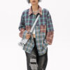 Women's American Retro Color-Block Plaid Paneled Long-Sleeve Shirt - Loose Top for Spring & Autumn
