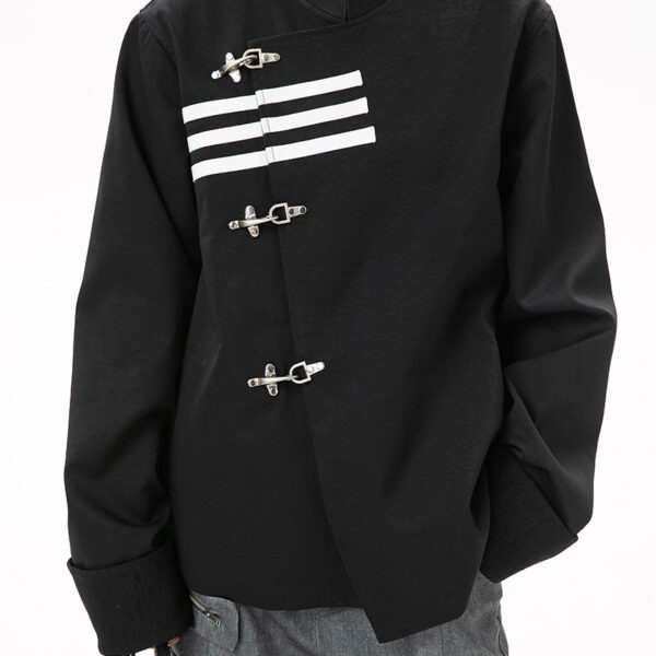 Women's American Streetwear Brand 3-Stripe Asymmetrical Placket Metal-Button Loose Jacket - Ins Trendy Outerwear