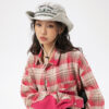 Women's American Retro Tassel Paneled Plaid Long-Sleeve Loose Shirt