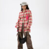 Women's American Retro Tassel Paneled Plaid Long-Sleeve Loose Shirt