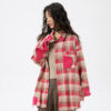 Women's American Retro Tassel Paneled Plaid Long-Sleeve Loose Shirt