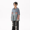 Women's American Retro Color-Block Plaid Paneled Long-Sleeve Shirt - Loose Top for Spring & Autumn
