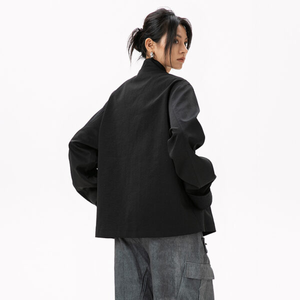 Women's American Streetwear Brand 3-Stripe Asymmetrical Placket Metal-Button Loose Jacket - Ins Trendy Outerwear