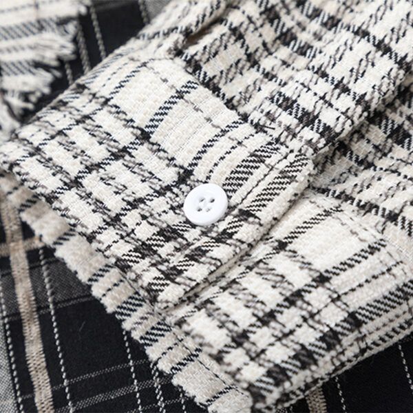 Women's American Street Style Paneled Plaid Long-Sleeve Shirt - Distressed Oversized Loose Blouse for Autumn