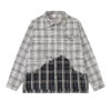 Women's American Street Style Paneled Plaid Long-Sleeve Shirt - Distressed Oversized Loose Blouse for Autumn