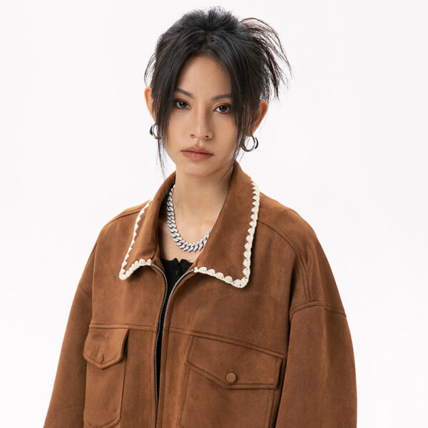 American Retro Patchwork Embroidered Suede Jacket, Japanese-style Chanel-inspired Preppy Jacket