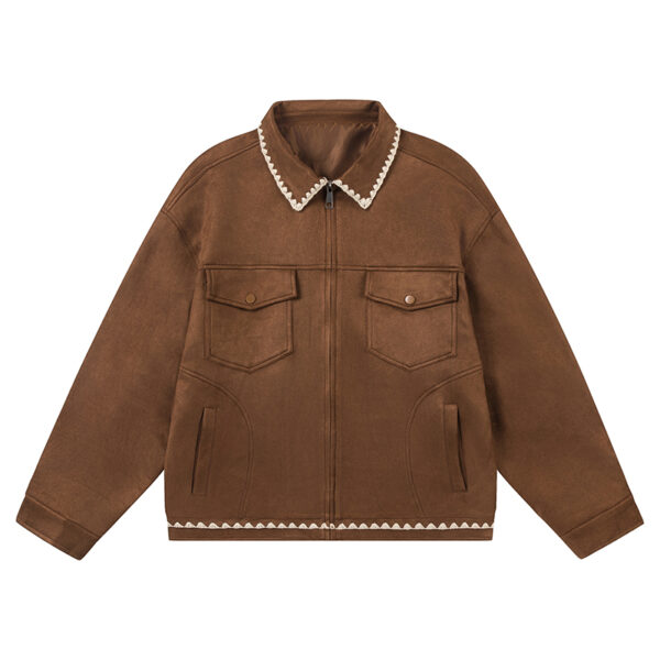 American Retro Patchwork Embroidered Suede Jacket, Japanese-style Chanel-inspired Preppy Jacket