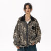 American Streetwear Reversible-Zip Leopard Print Distressed Collared Jacket, INS Trendy Outerwear