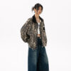 American Streetwear Reversible-Zip Leopard Print Distressed Collared Jacket, INS Trendy Outerwear
