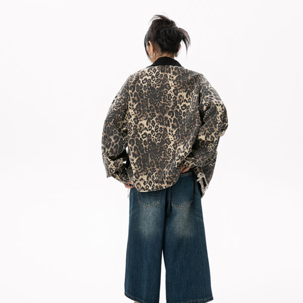 American Streetwear Reversible-Zip Leopard Print Distressed Collared Jacket, INS Trendy Outerwear