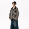 American Streetwear Reversible-Zip Leopard Print Distressed Collared Jacket, INS Trendy Outerwear