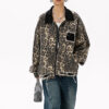 American Streetwear Reversible-Zip Leopard Print Distressed Collared Jacket, INS Trendy Outerwear